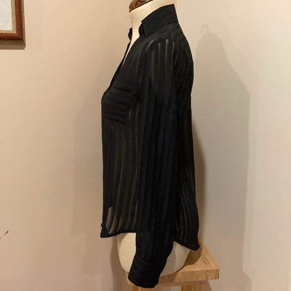 Express Portofino Black Sheer Striped Shirt - Picture 2 of 4